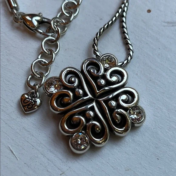 Retired Brighton alcazar bejeweled heart pendant chain silver plated - Picture 4 of 11